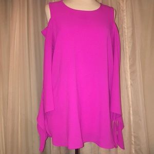 Hot pink cold shoulder blouse
